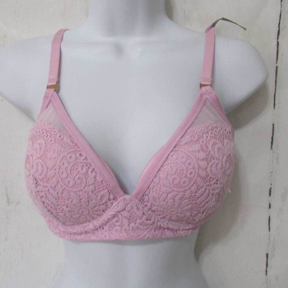 New Aerie Bra 34D Pink Lace Plunge Wire Free Wireless‎ Bralette